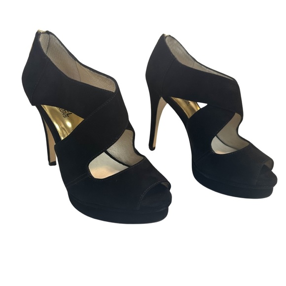 Michael Kors Women’s Elena Cross Strap Black Platform Heel In Black Suede Size:6 - Picture 5 of 16